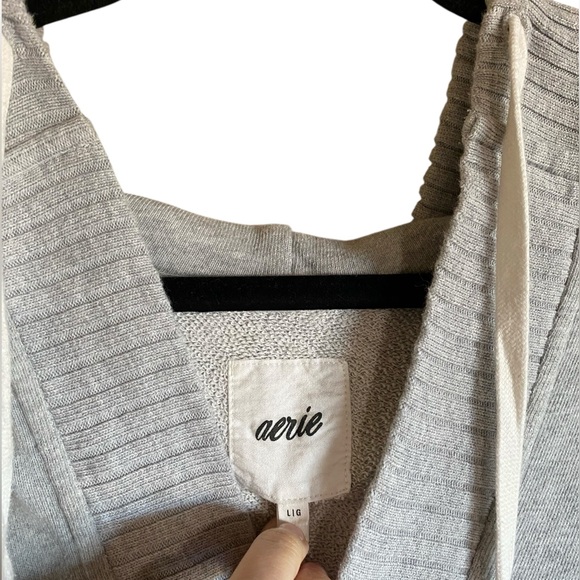Aerie Oversized Down To Earth Henley Hoodie Sweatshirt Gray L - Picture 3 of 4